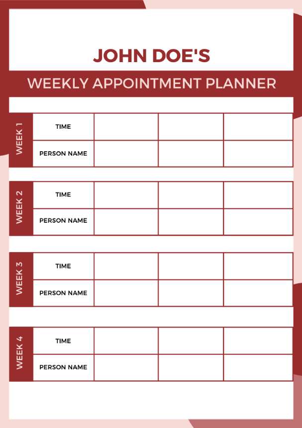 John Doe's Red Daily Planner Templates