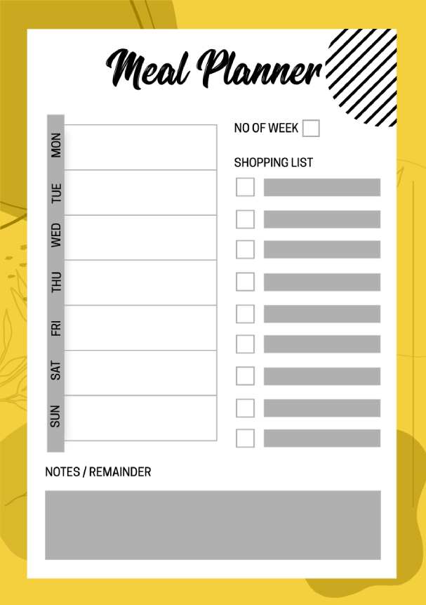 Yellow Weekly Meal Planner Template