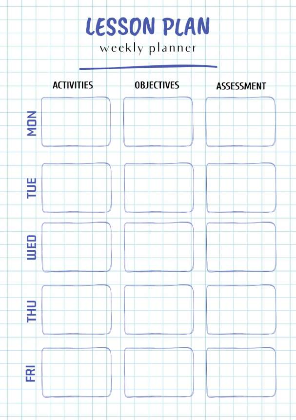 Minimalist Grid Weekly Lesson Plan