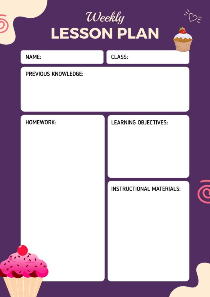 Purple Delicia's Weekly lesson Plan