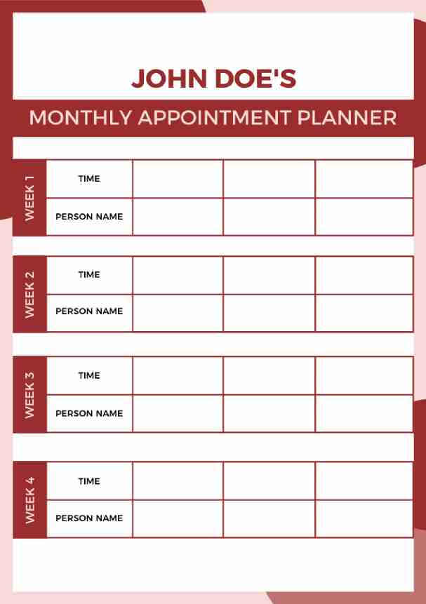 Week Wise Brown Monthly Appointment Planner