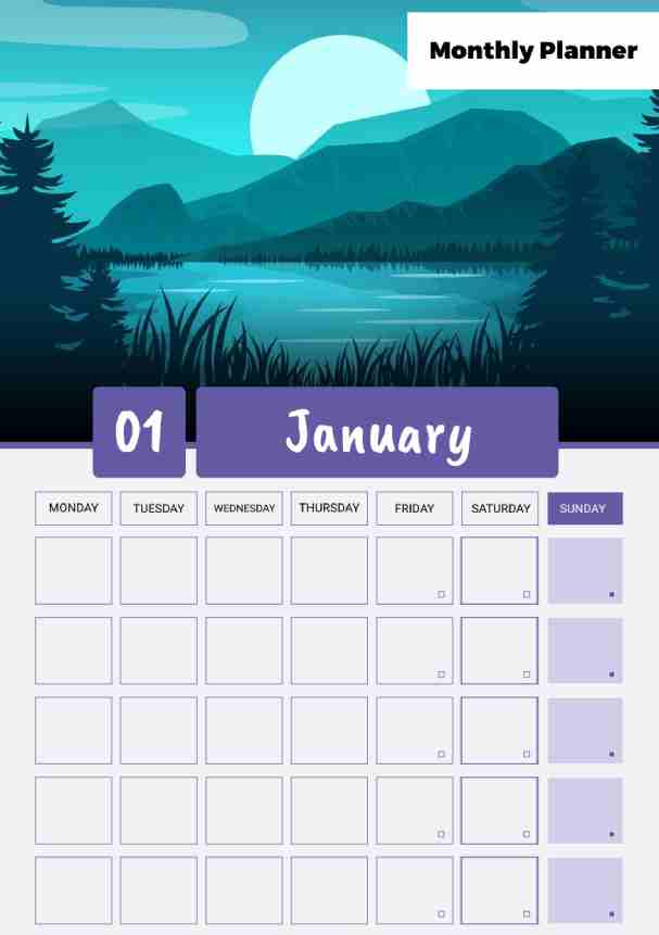 Purple Classic January Monthly Planenr