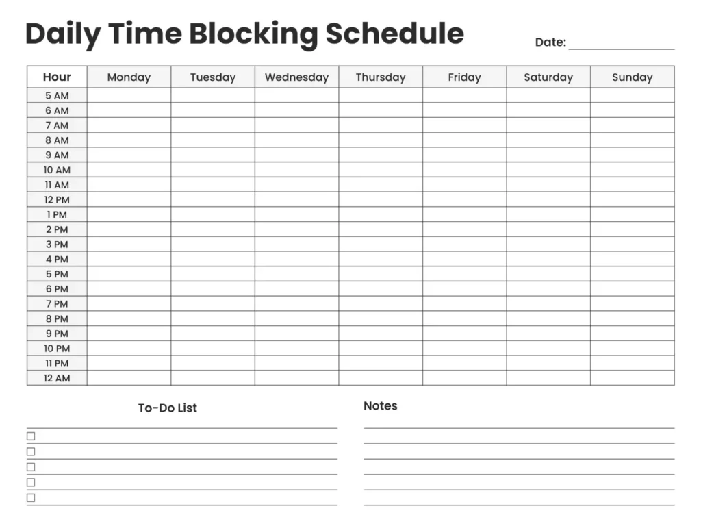 Grid Overviewed Daily Time Blocking Planner Template
