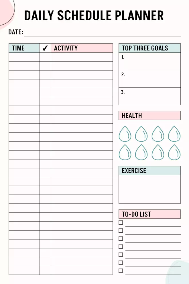 Daily Schedule and Healthy Routine Planner Templates