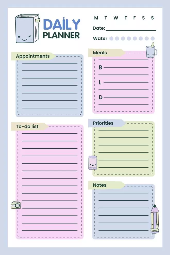 Colorful Goal Overview Daily Planner Template