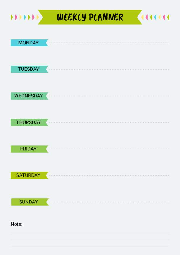 Green Daily Section Weekly Planner