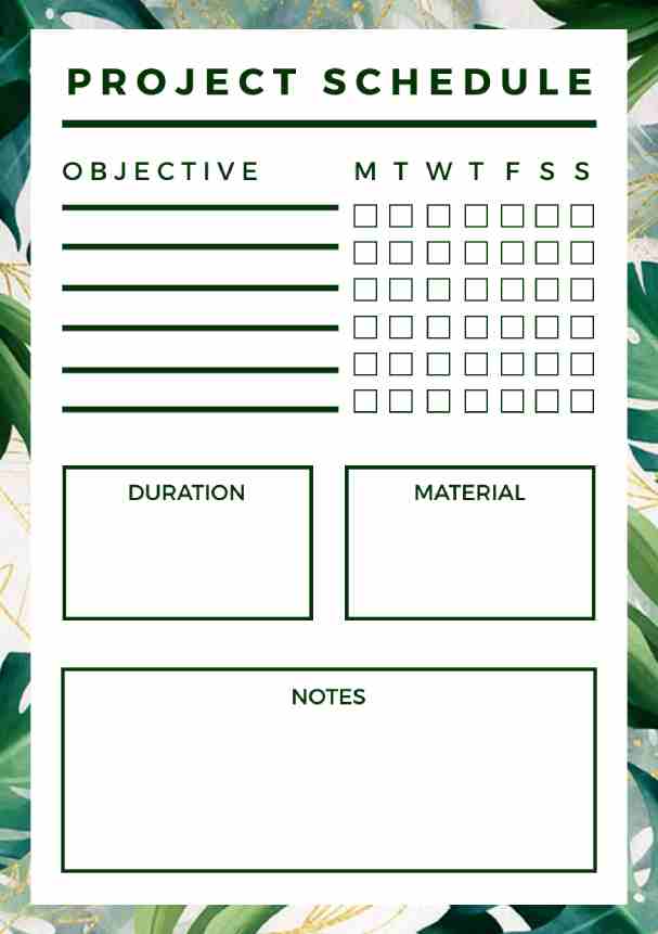 Green Project Schedule Planner Template