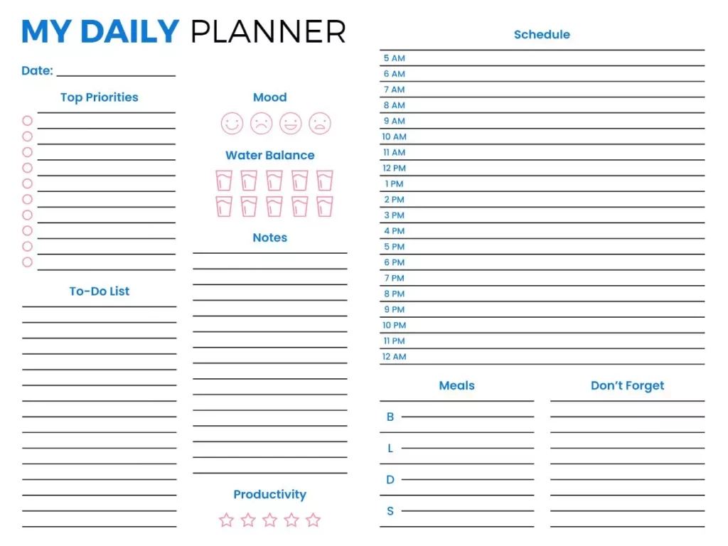 Comprehensive Daily Schedule and Task Tracker Daily Planner