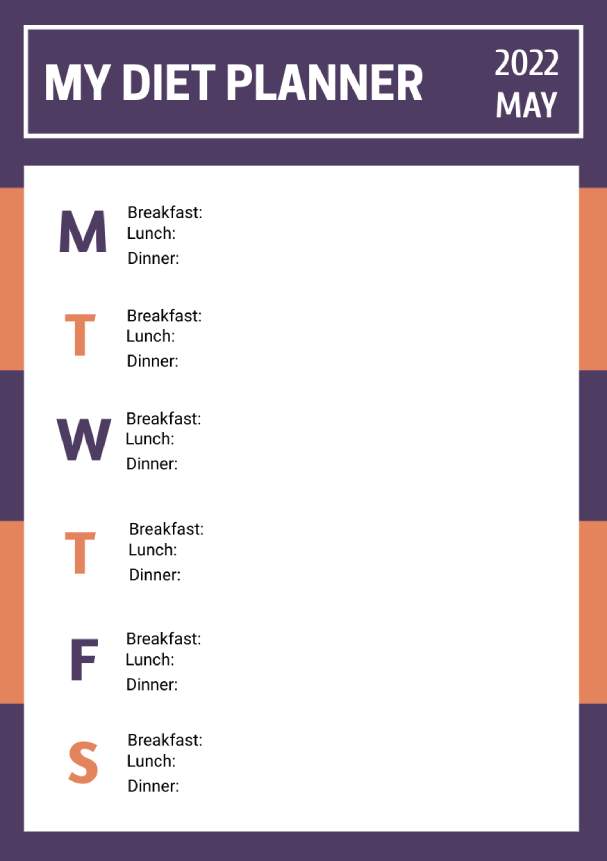 Purple And Orange Simple My Weekly Diet Planner