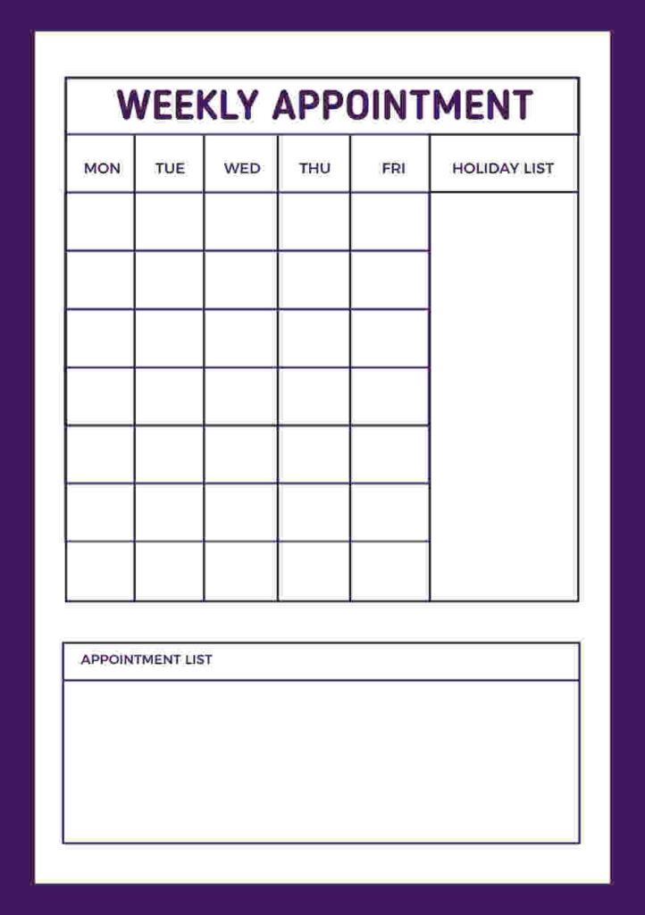 Purple and  Holiday Listed Appointment Planner Template