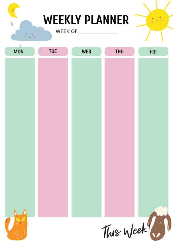 Sunny Colorful Weekly Overview Planner