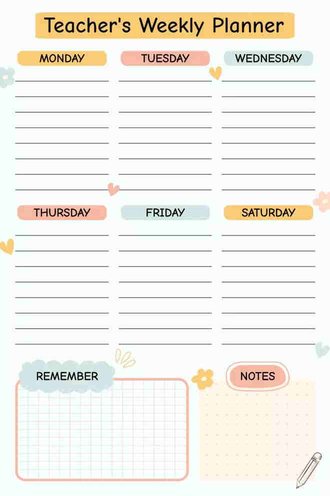 Teacher's Day Wise Notes Planner Templates