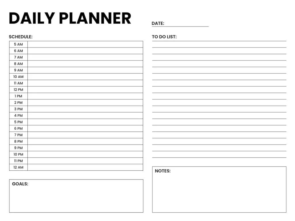 Hourly Task Scheduling Daily Planner Template