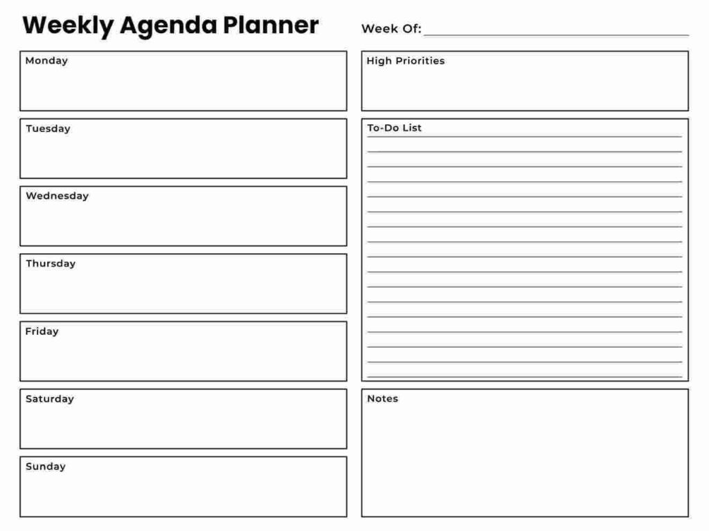Priorities and To Do List Weekly Agenda Planner Template