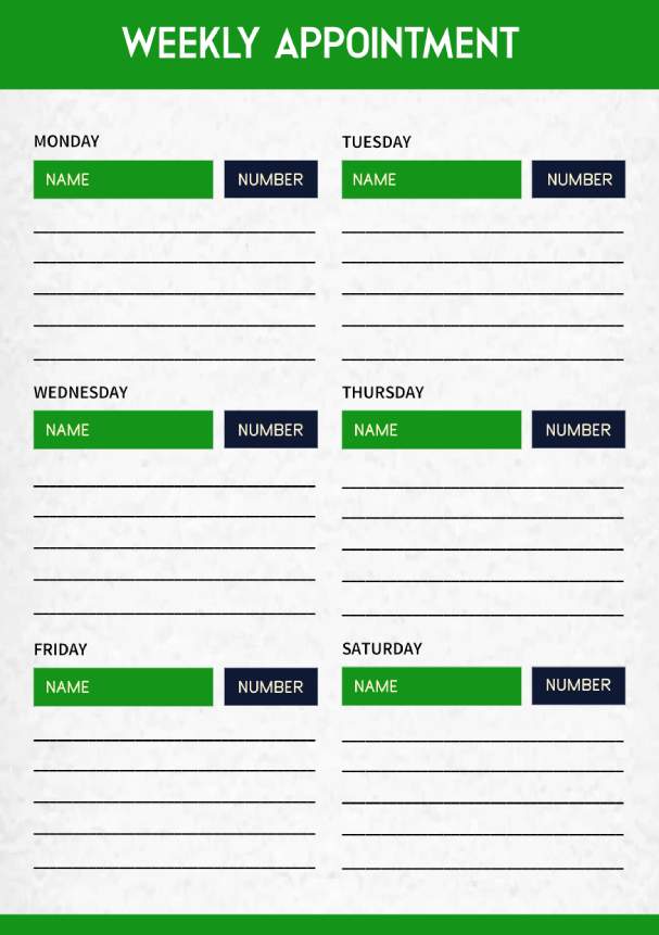 Green Modern Weekly Appointment Planner