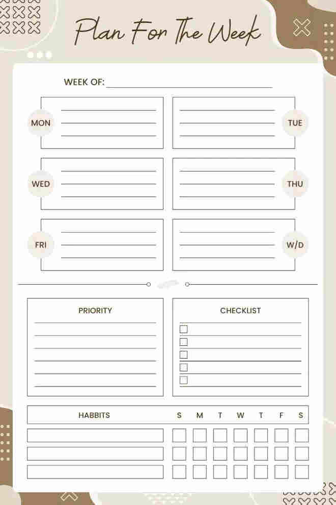 Chore Tracking Planner Template for a Week