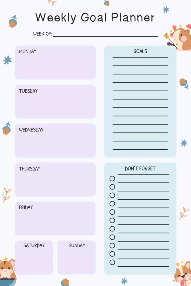 Weekly Goal and Day Wise Planner Template