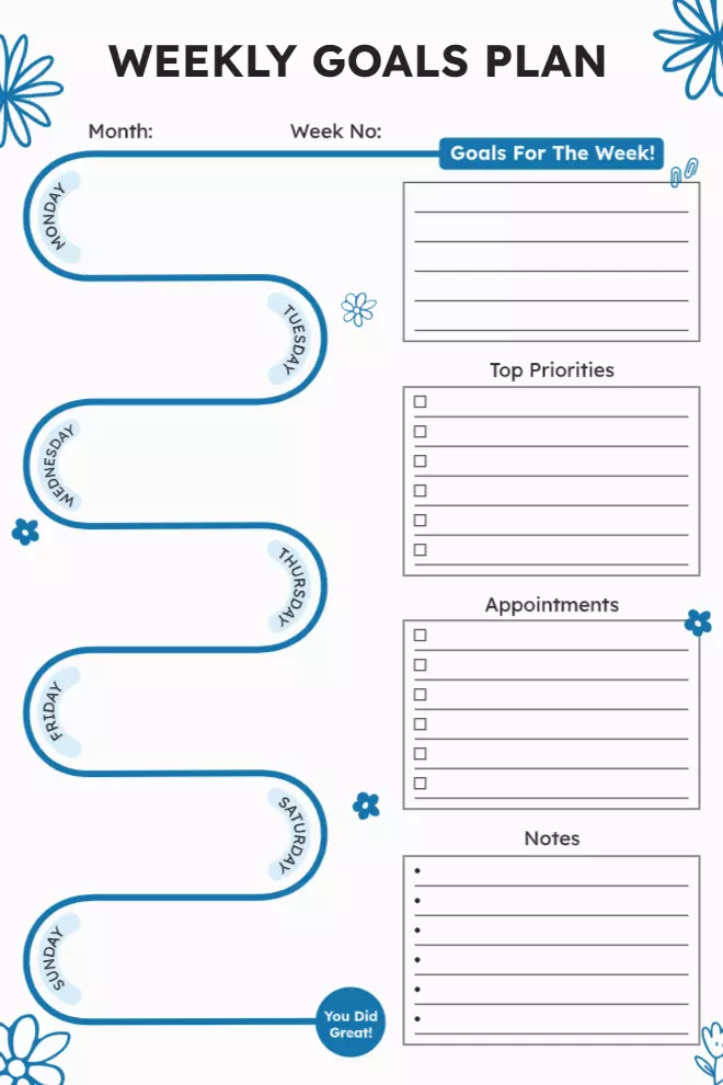 Weekly Goal Oriented and Reminder Planner Template