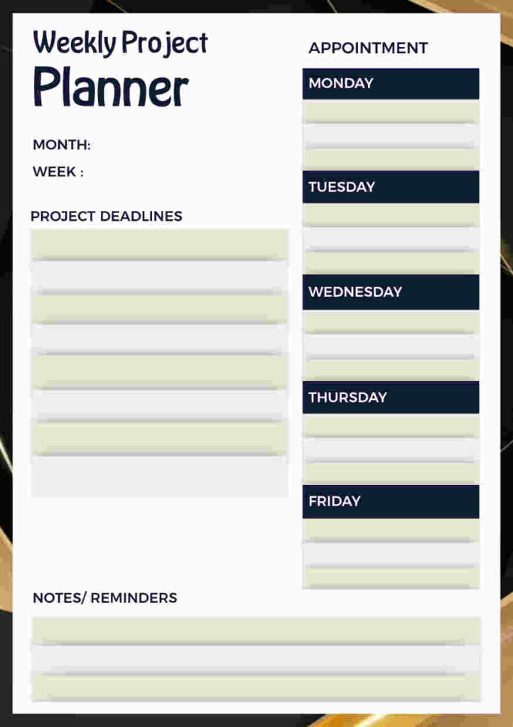 Weekly Project Deadlines Planner Template