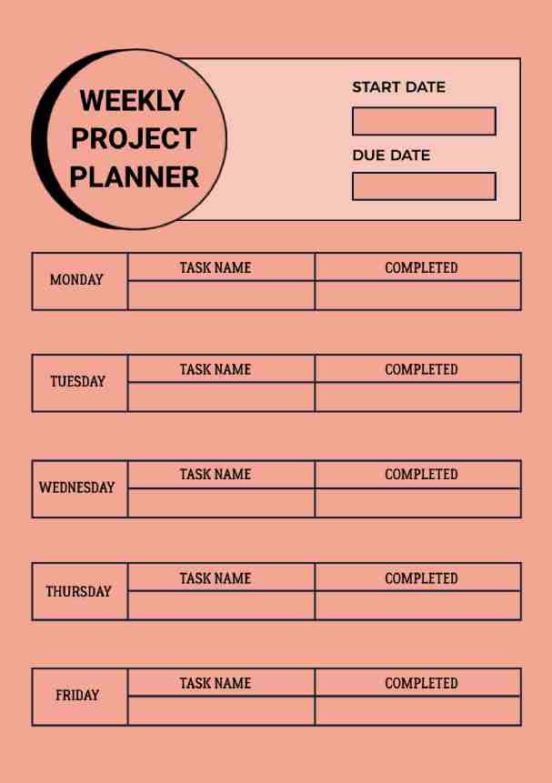 Light Peach Weekly Task Project Planner