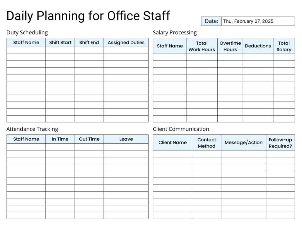 Custom Editable Office Staff Daily Planner Template With Scheduling and Tracking