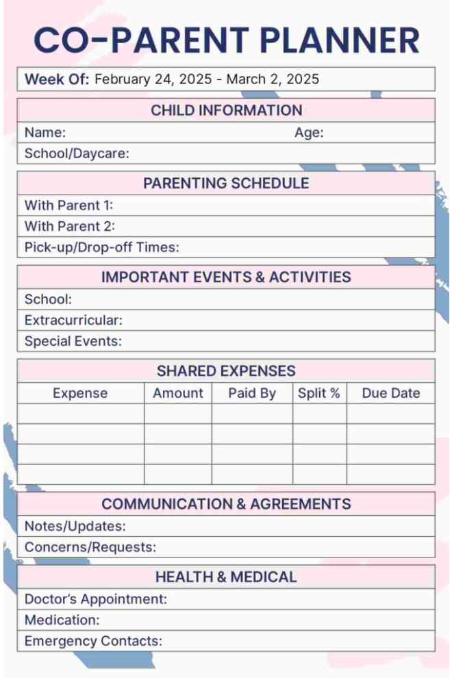 Customizable and Printable Weekly Co-parent Planner Template customizable-and-printable-weekly-co-parent-planner-template