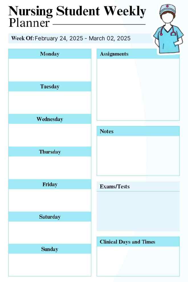 printable-nursing-student-weekly-planner-template for Free Printable Student Weekly Planner Printable Nursing Student Weekly Planner Template for Free Printable Student Weekly Planner