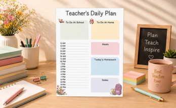 Teacher's daily plan template for school and home tasks