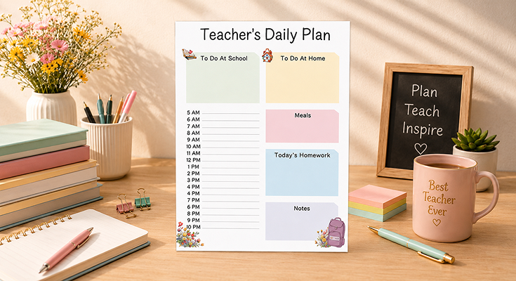 Teacher's daily plan template for school and home tasks