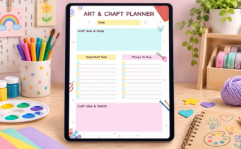 Art and craft planner with goals important tasks and sketch section on tablet