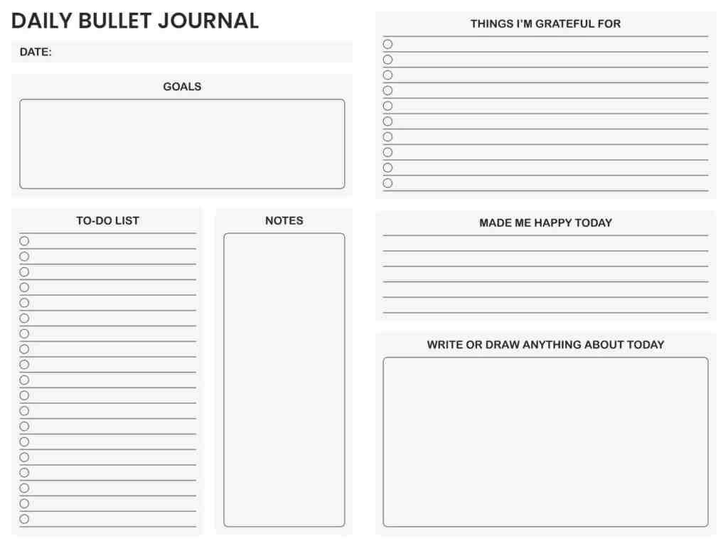 Customizable Daily Bullet Journal Template with Goal and To-Do List Section
