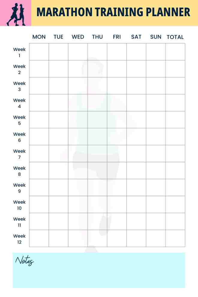 Customizable Marathon Training Planner Template with 12-week Structured Running Plan