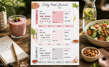 Daily food journal tracking meals hunger scale calories and how I felt