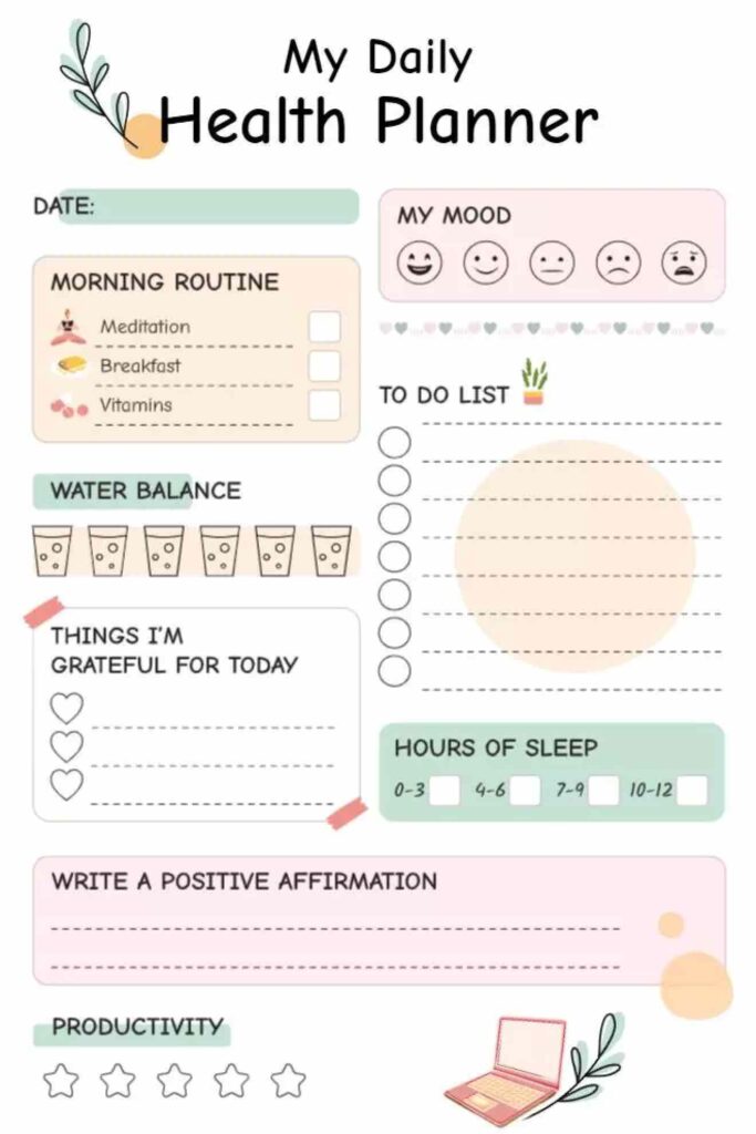 Customizable Holistic Daily Health Planner Template with Routine & To-Do List Section