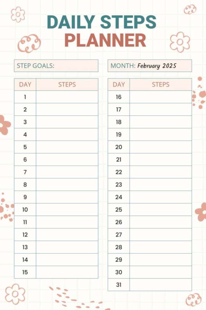 Editable Daily Steps Planner Template for a Charming Fitness Journey