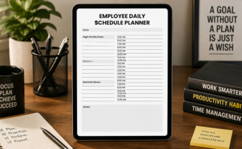 Employee daily schedule planner template with hourly time slots