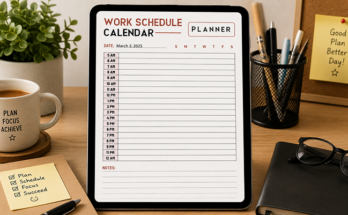 Employee work schedule calendar template for shift planning