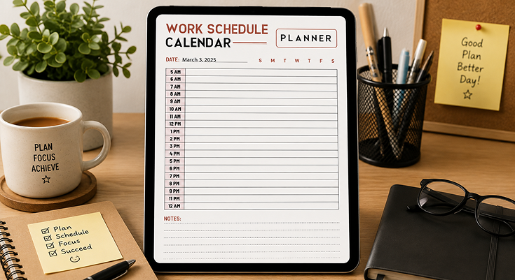 Employee work schedule calendar template for shift planning