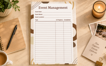 Event management template with task progress and completion tracker