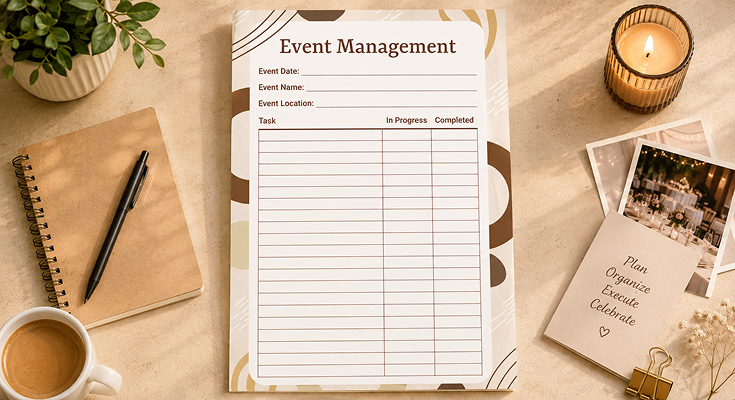 Event management template with task progress and completion tracker