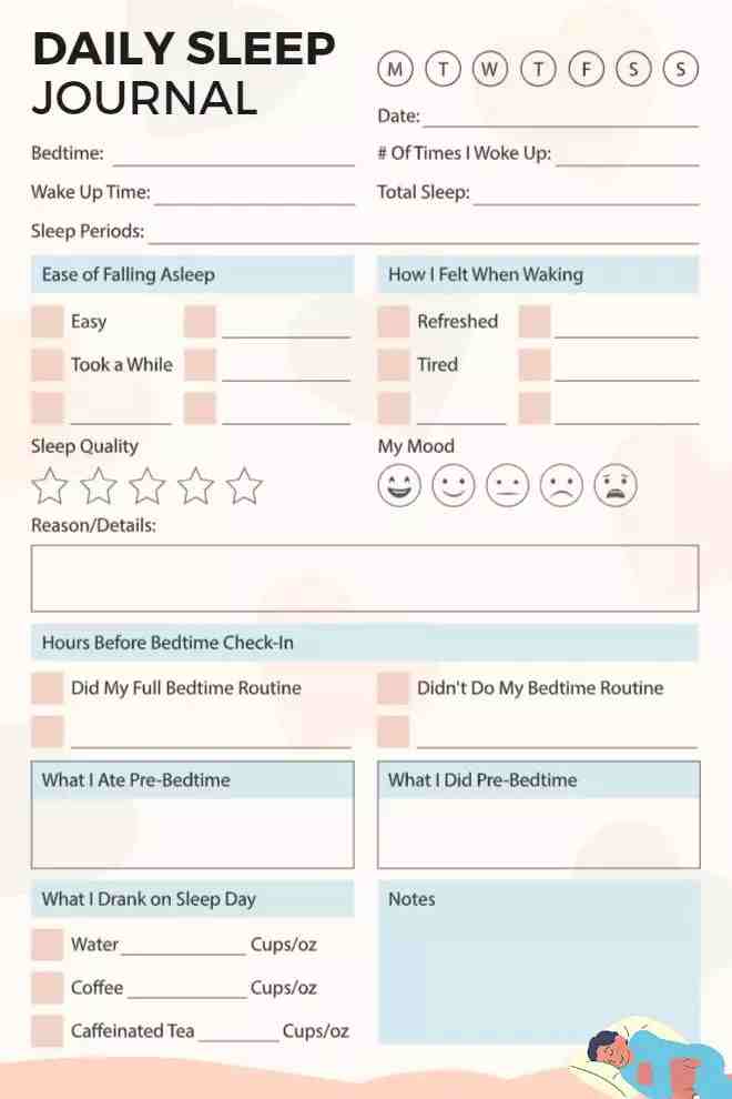 Free Printable Daily Sleep Journal Template with Sleep Wellness Section