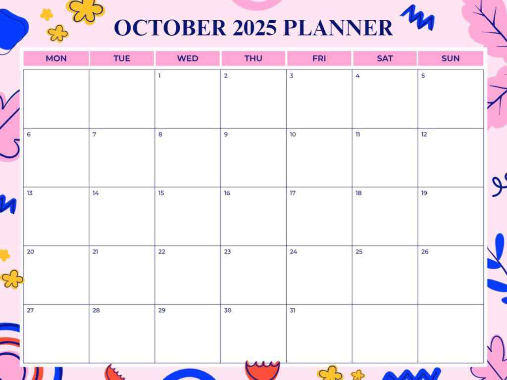 Free Printable October 2025 Calendar Planner Template with Soft-pink Themed