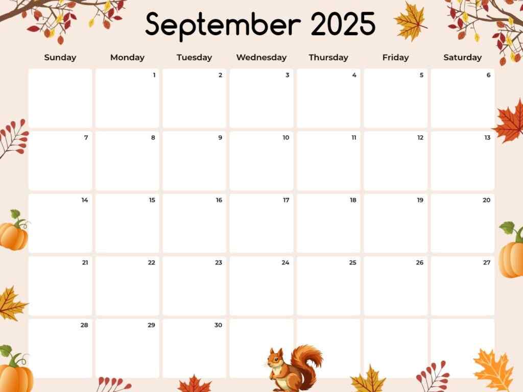 Free Printable September 2025 Calendar Planner Template with Pumpkin Theme