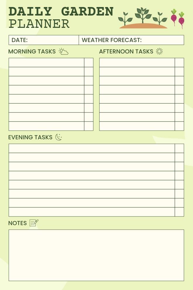 Garden Planner Template for Managing Daily Plant Care Routines