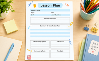 Lesson plan template with objectives action plan and homework feedback