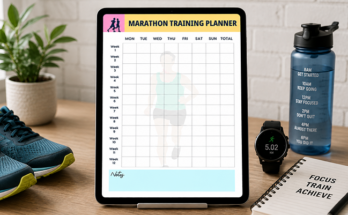 12 week marathon training planner template with daily progress grid