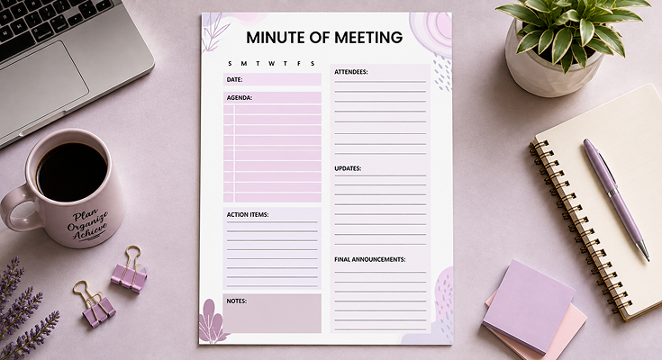 Minute of meeting with agenda attendees action items and updates