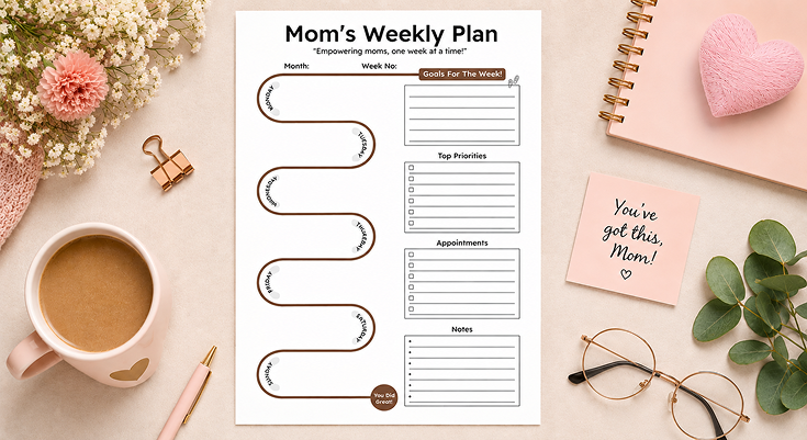 Mom's weekly plan with daily goals priorities and appointments tracker