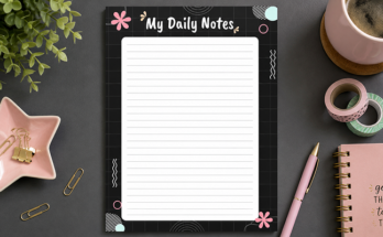 My daily notes lined page with floral doodle design