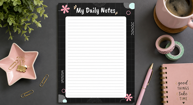 My daily notes lined page with floral doodle design